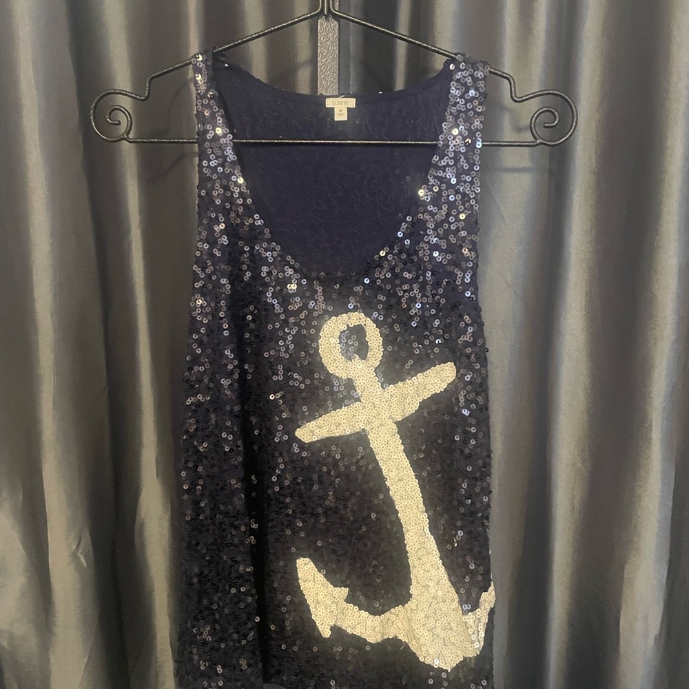Sequin Anchor Navy Tank Top